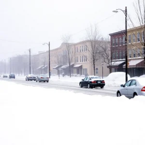 Snow-covered streets of Lexington, KY after the 1994 Blizzard