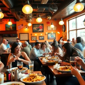Diners enjoying delicious Cajun food at Bourbon N Toulouse
