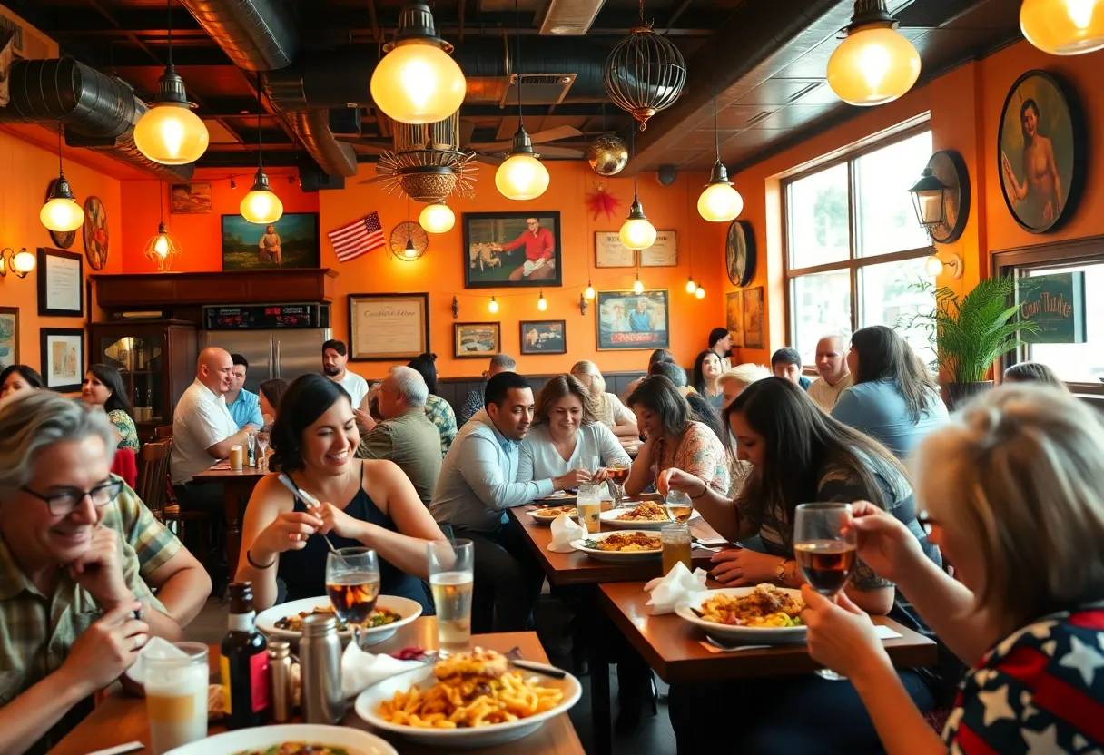 Diners enjoying delicious Cajun food at Bourbon N Toulouse