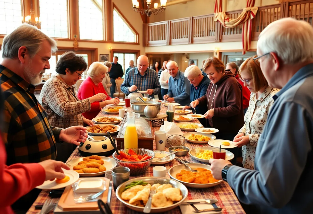 Community members enjoying a buffet breakfast at Winchester Elks Lodge.