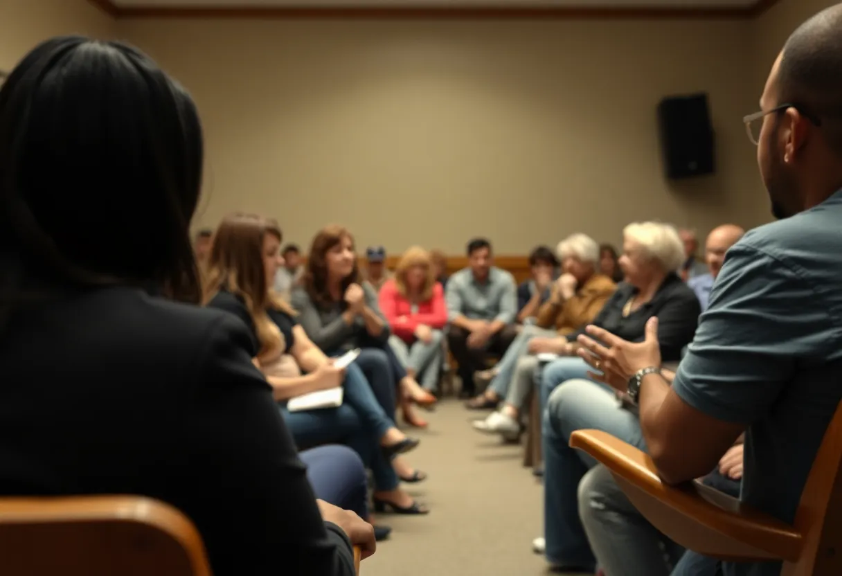 Residents of Lexington attending a meeting about recent violence