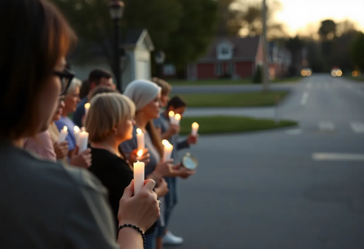 Community members gather for a candlelight vigil.