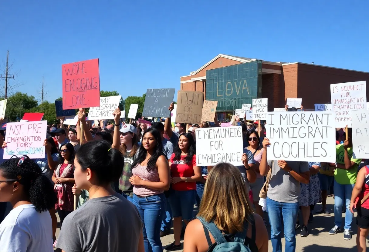 Diverse community gathering in Lexington supporting immigration rights