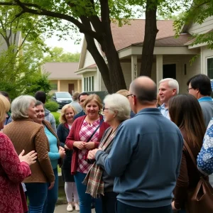 People in a neighborhood coming together in support and concern.