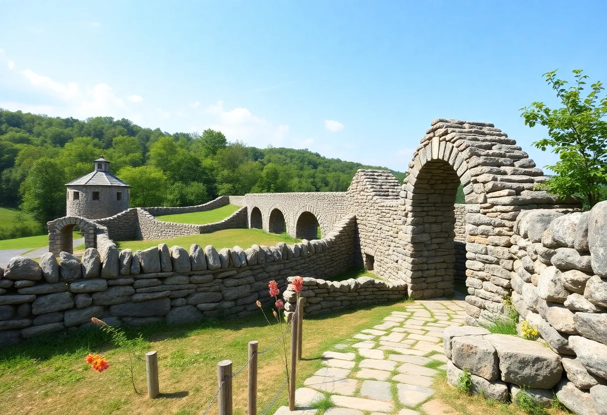 A beautiful dry stone wall and arch in Kentucky's countryside