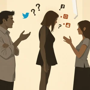 Abstract representation of family dynamics and social media tension.
