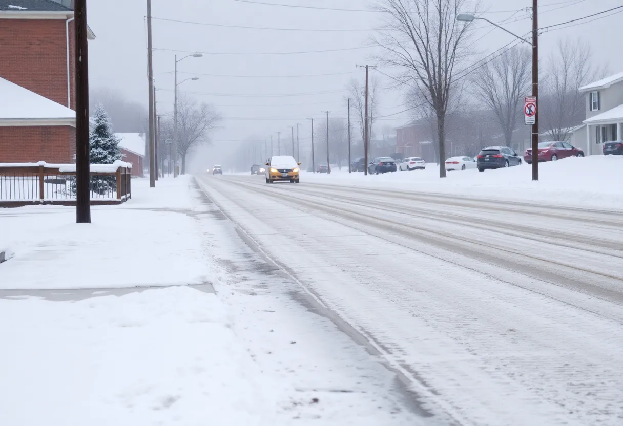 Snowy and icy road conditions in Fayette County, Kentucky