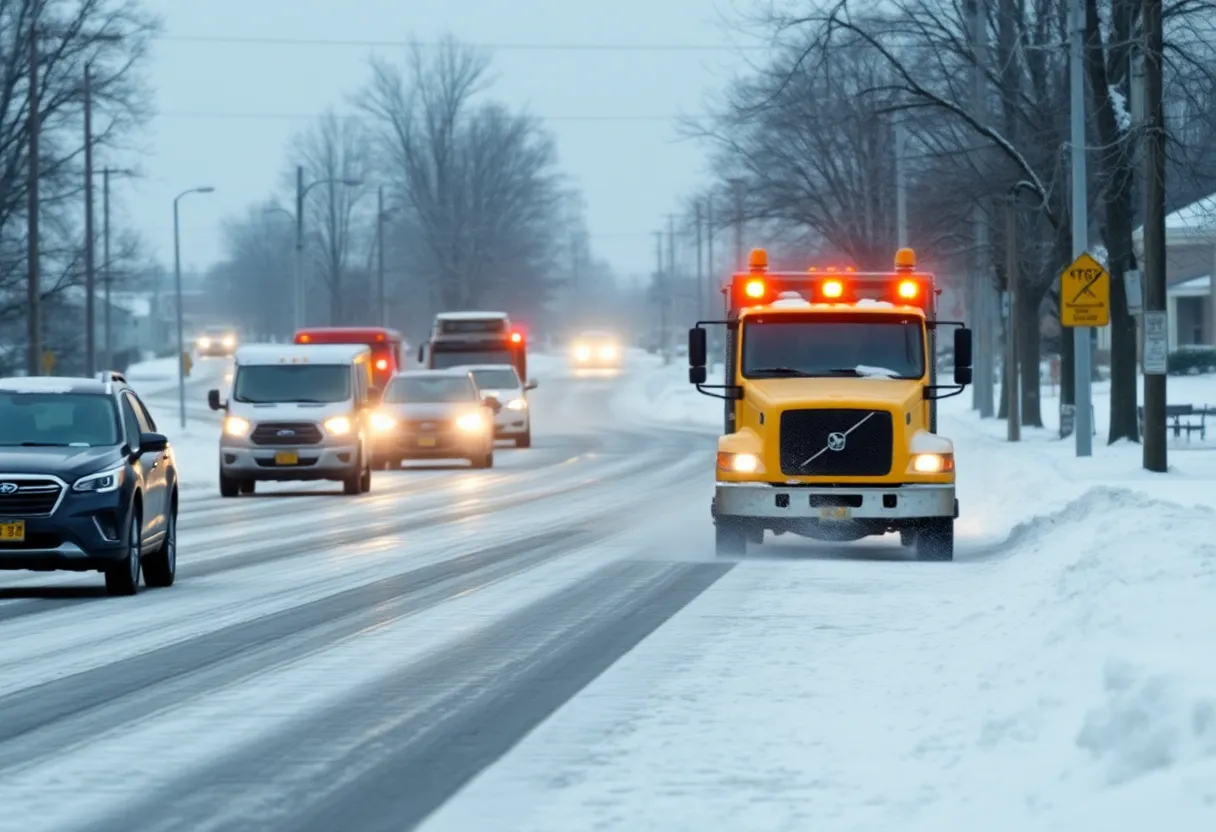 Icy roads and snow in Fayette County during winter.