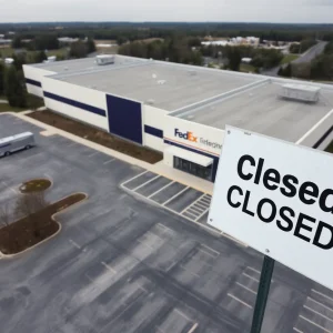 FedEx facility in Lexington, KY with a closed sign