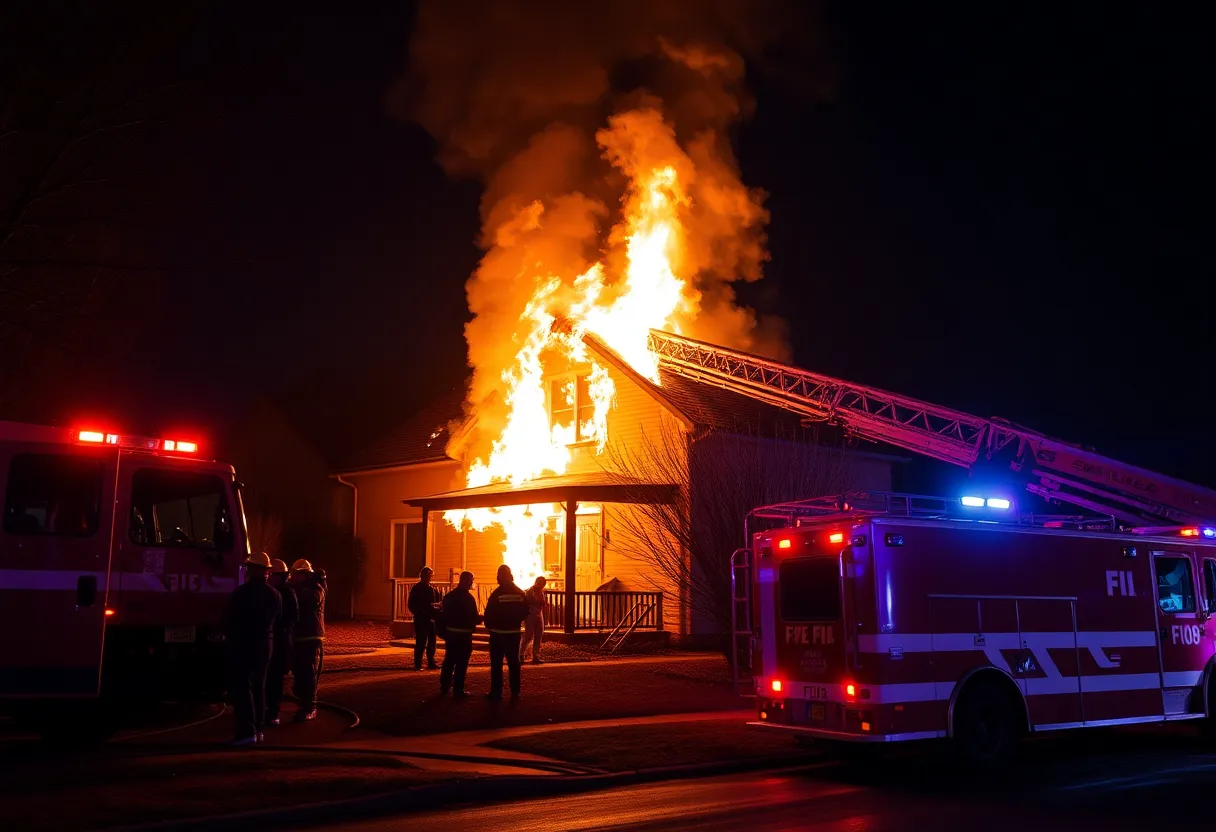 Firefighters combating a blaze at an unoccupied home in Lexington