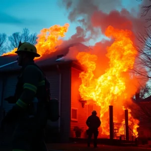 Firefighters extinguishing a house fire in Lexington