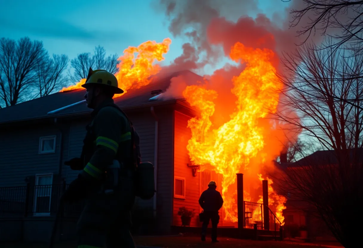 Firefighters extinguishing a house fire in Lexington
