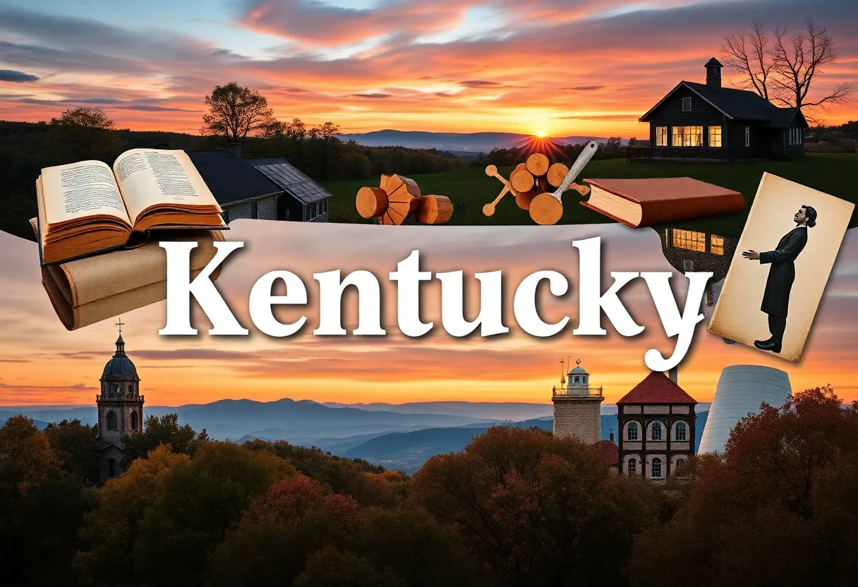 Artistic representation of literature and Kentucky's culture.