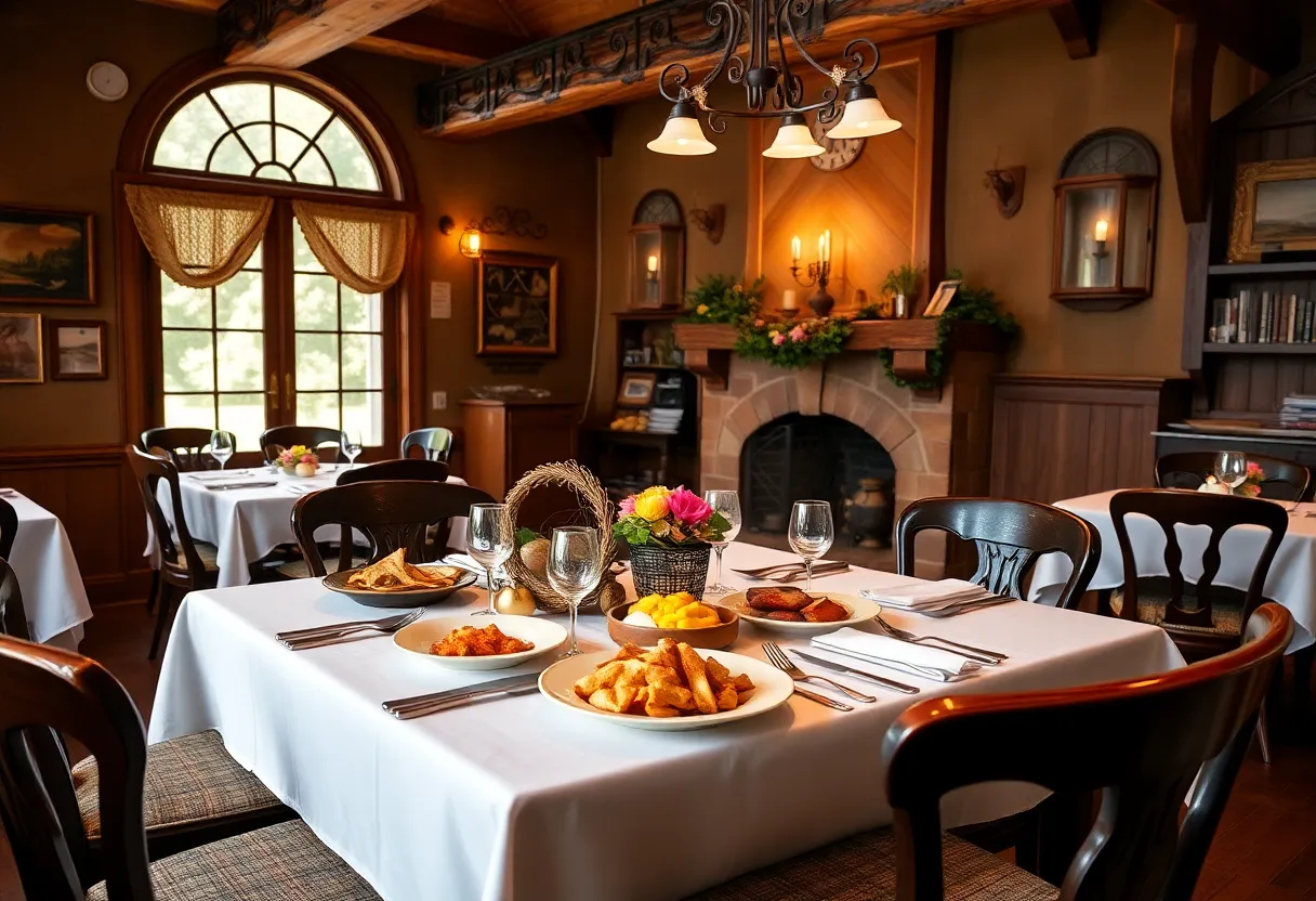 Dining table at Holly Hill Inn with Southern cuisine