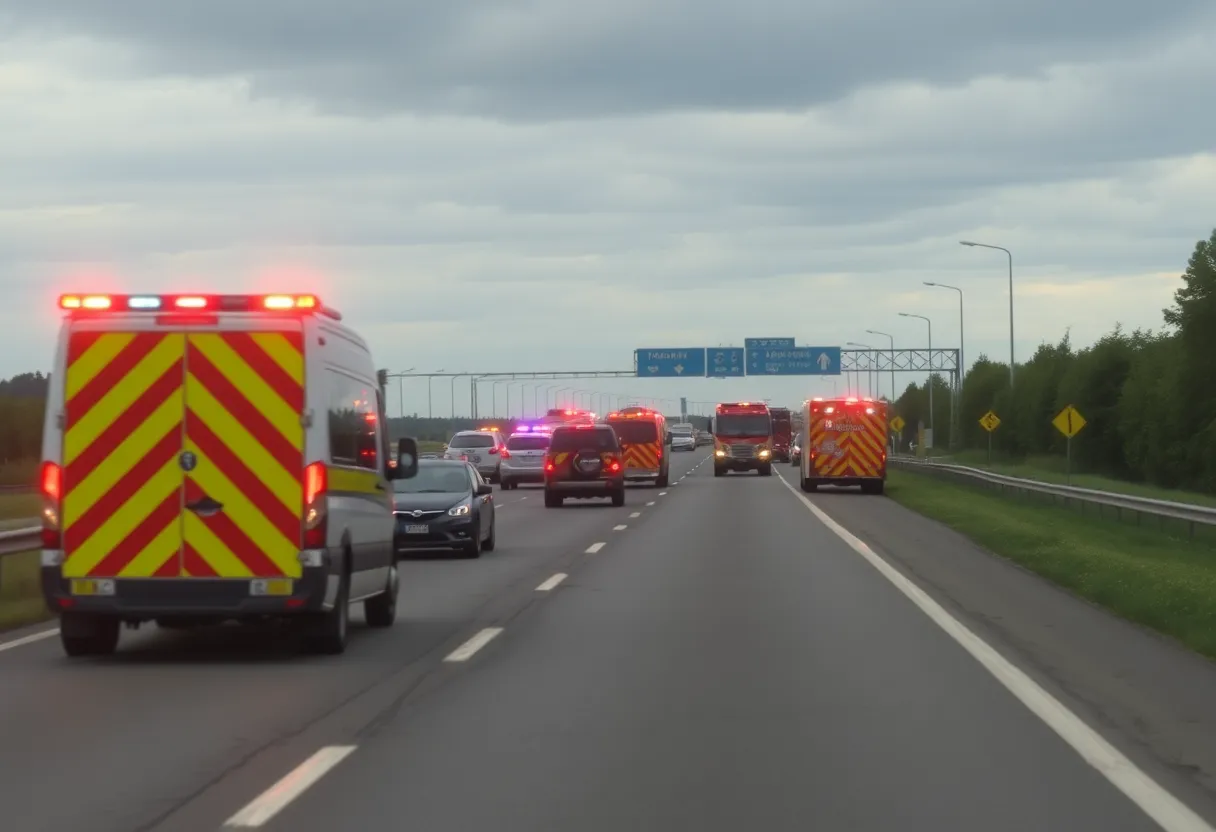 Emergency vehicles at a collision scene on I-75.