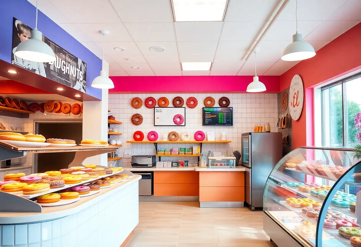 Interior of Jeff's Donuts showcasing colorful doughnuts