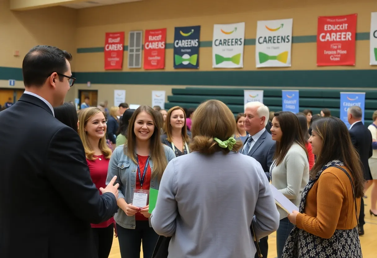 Job seekers interacting at an education hiring event in Lexington