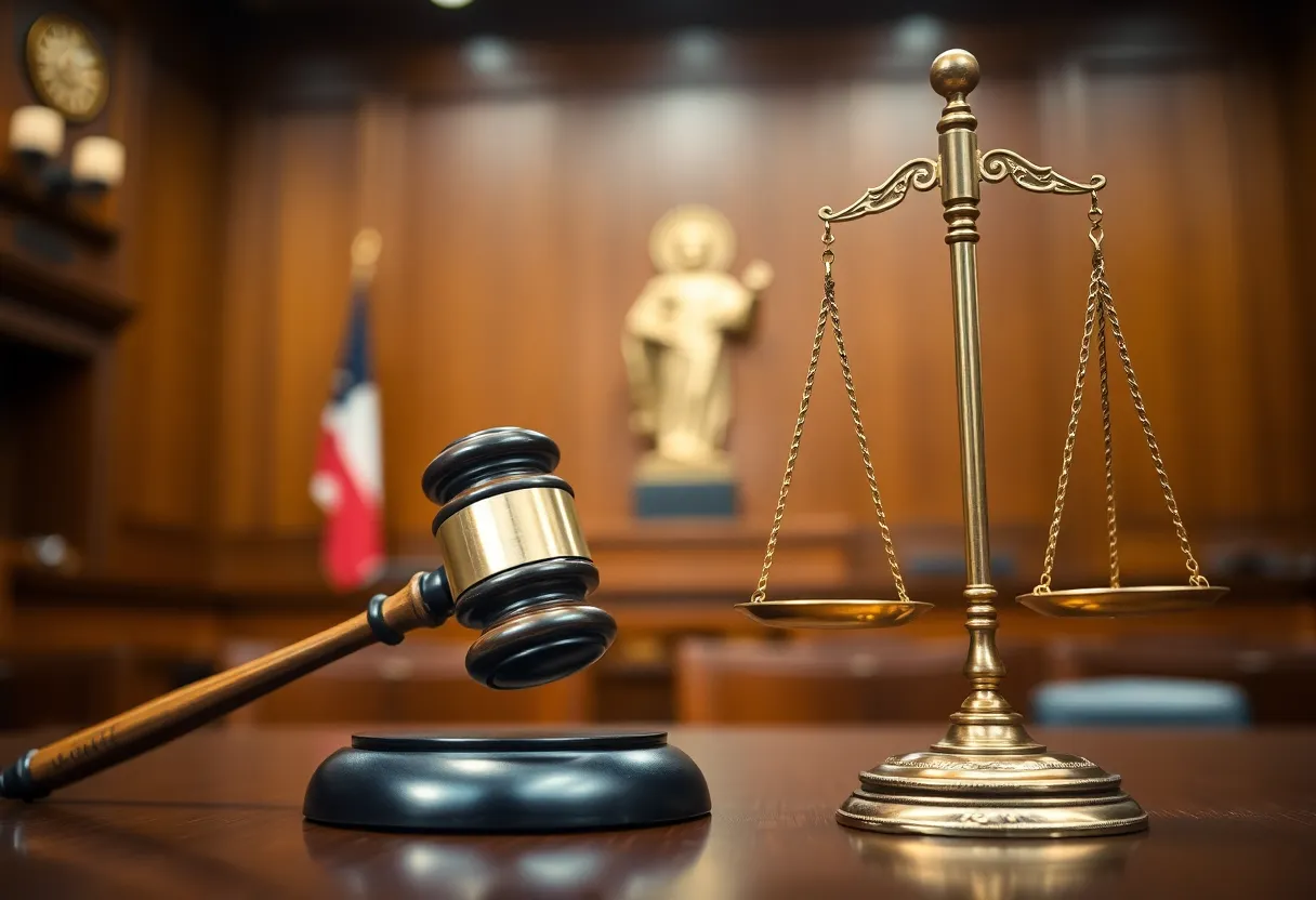 Courtroom gavel and scales representing justice
