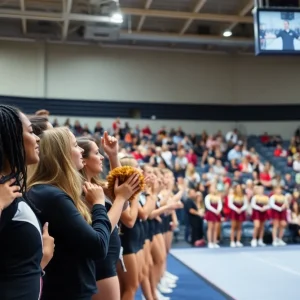 Crowd cheering for Kentucky gymnastics team