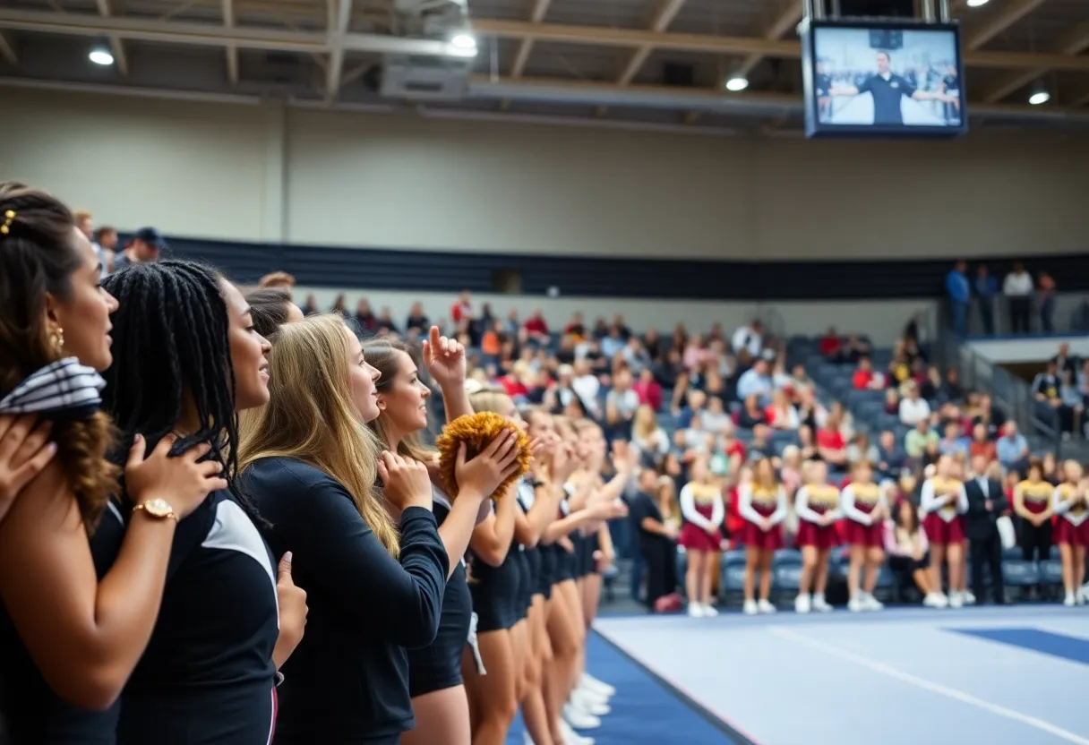 Crowd cheering for Kentucky gymnastics team