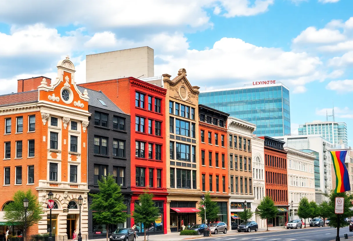A panoramic view of Lexington, Kentucky, celebrating its history and LGBTQ milestones.