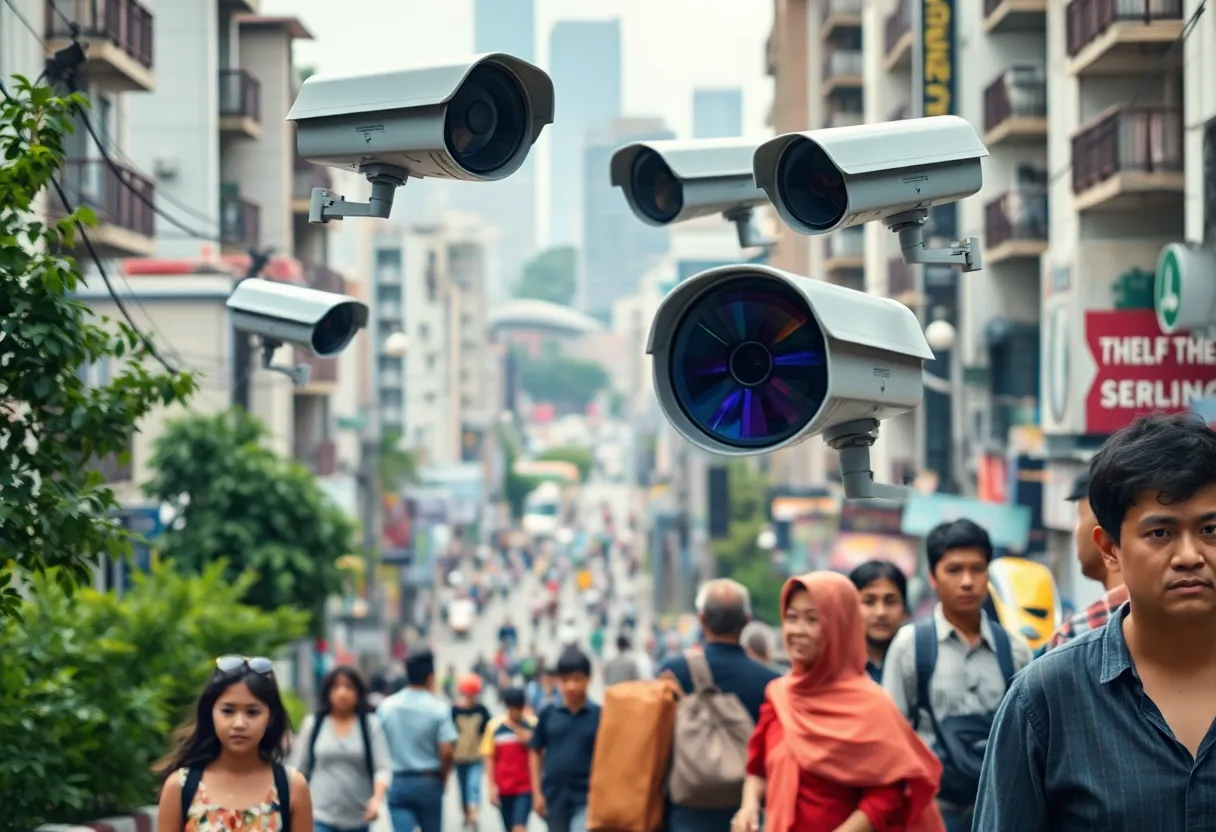 Urban landscape of Lexington with security cameras and concerned residents.