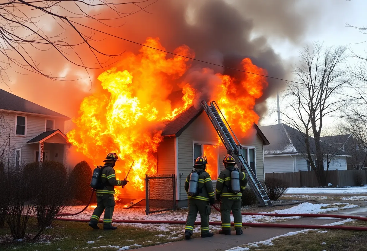Firefighters fighting a structure fire in Lexington, Kentucky.