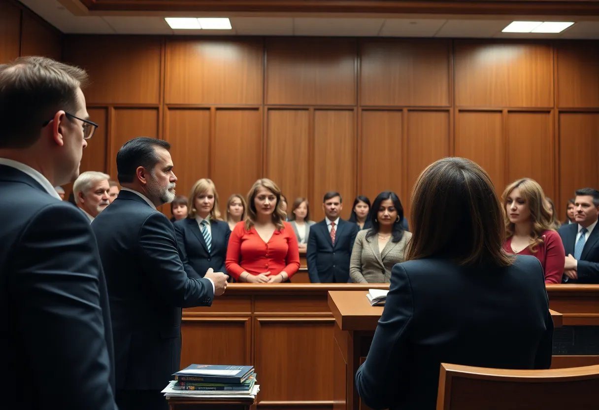 Courtroom scene during Lexington murder retrial