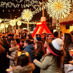 Crowd enjoying an indoor New Year's Eve celebration in Lexington