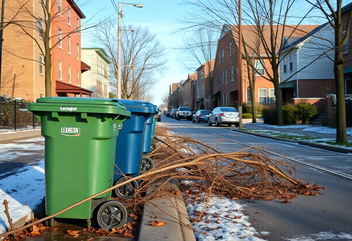 Curbside waste collection in Lexington after a winter storm