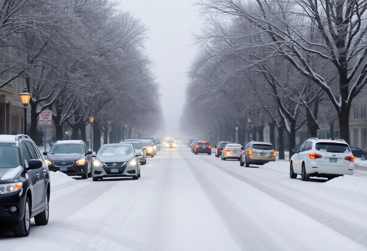 Snowy scene in Lexington Kentucky during winter storm
