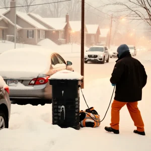 Snow-covered street in Lexington KY during winter weather advisory