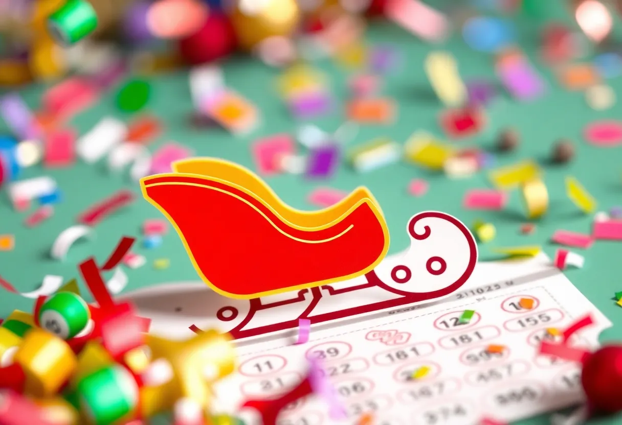 Celebration of a lottery win featuring a winning ticket and confetti