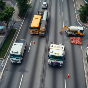 Aerial view of construction on New Circle Road in Lexington