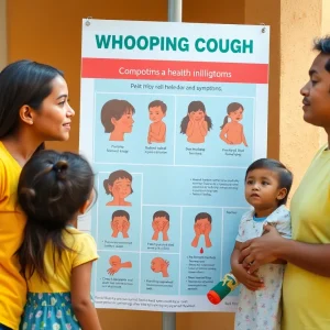 Community health awareness poster on whooping cough symptoms