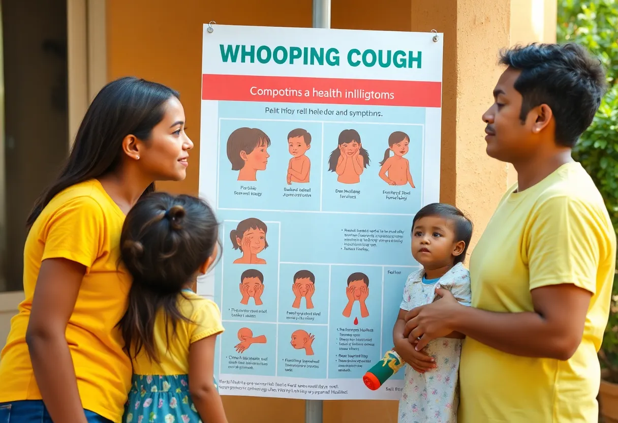 Community health awareness poster on whooping cough symptoms