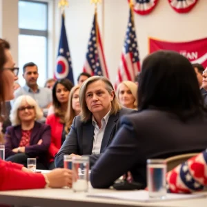 A diverse group discussing political leadership