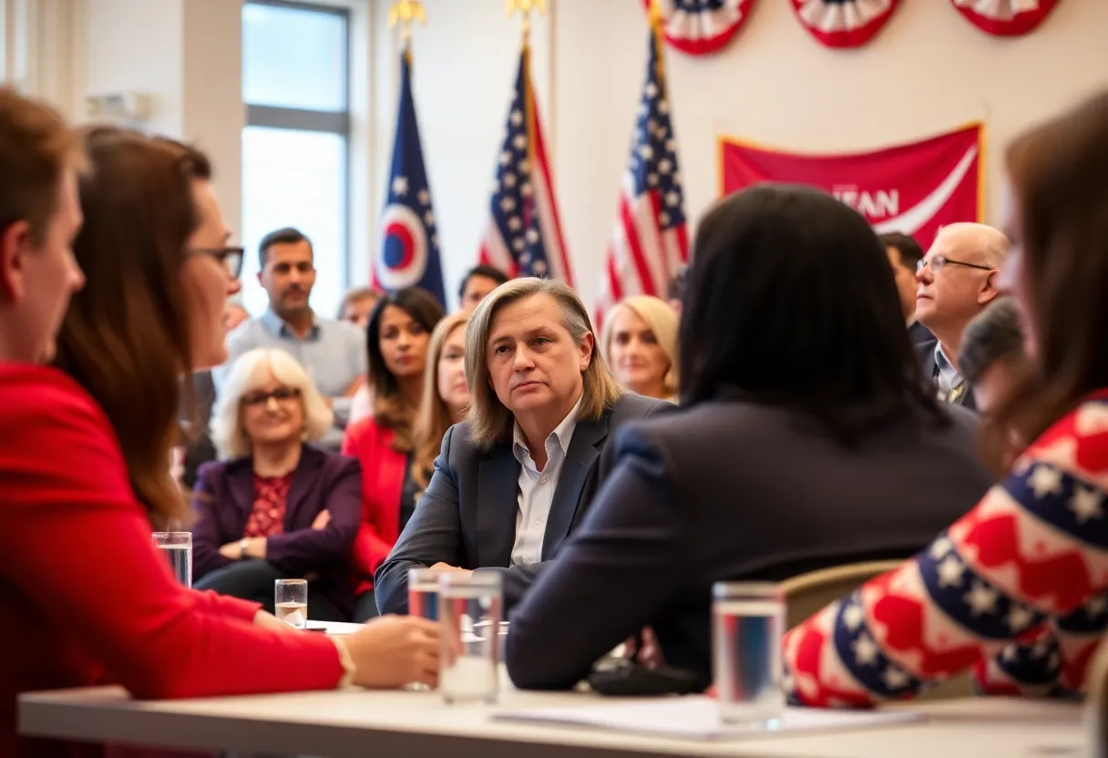 A diverse group discussing political leadership