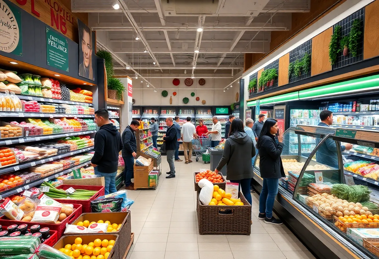 People shopping in a grocery store with Publix branding
