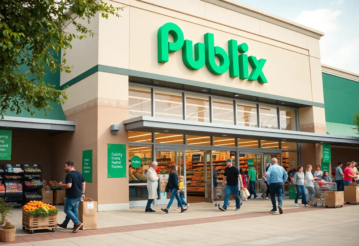Exterior view of Publix Super Market in Lexington with shoppers
