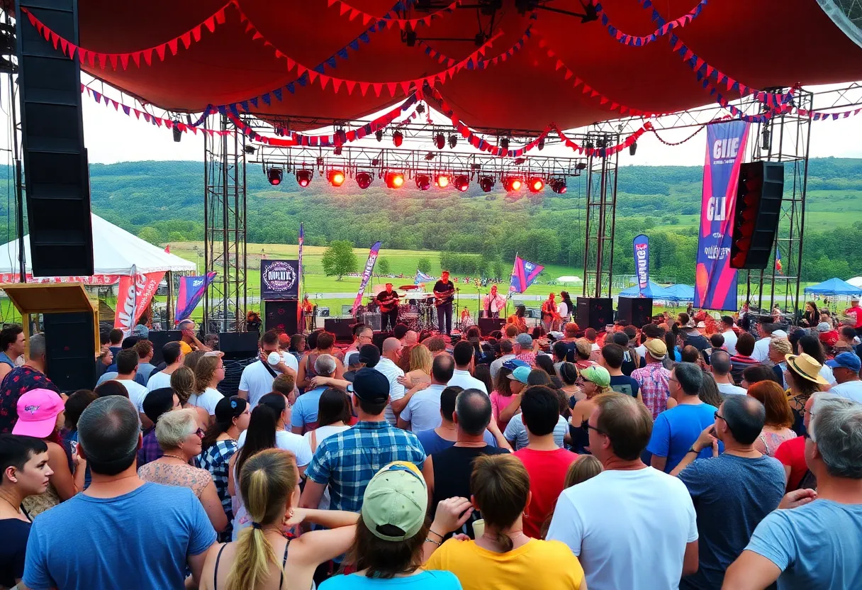 Crowd of music lovers enjoying the Railbird Festival 2025 in Lexington, Kentucky.
