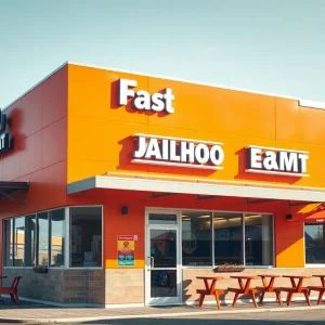 Smalls Sliders restaurant exterior featuring bright orange colors.