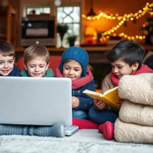 Students participating in Non-Traditional Instruction on a cold day