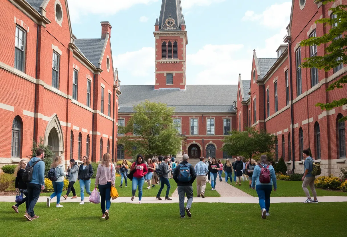 Students on the campus of Transylvania University in Lexington, Kentucky.