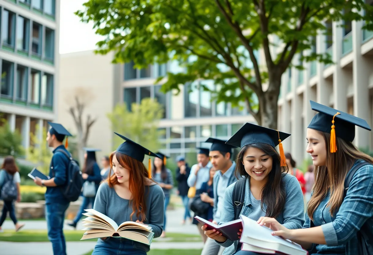 Vibrant campus scene of the University of Kentucky showcasing students and modern buildings.