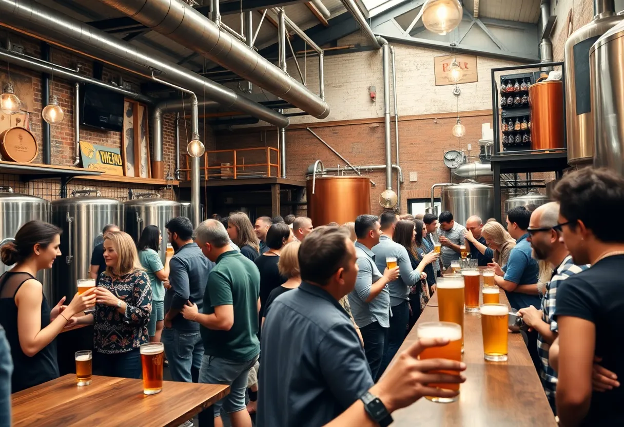 Crowds enjoying craft beer at the new West Sixth Brewing location in Covington