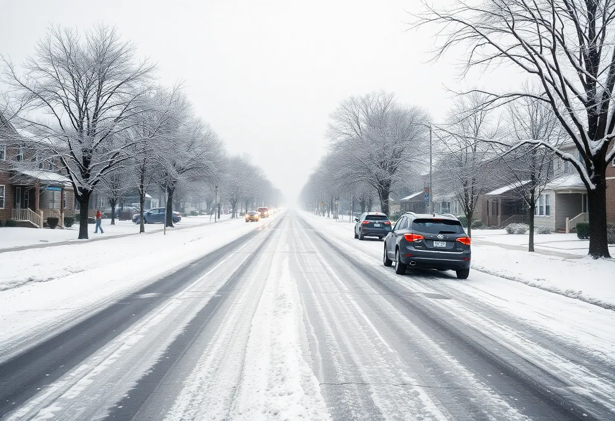 Snow-covered street in Lexington after Winter Storm Blair