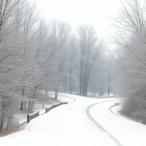 A snowy landscape in Central Kentucky during winter