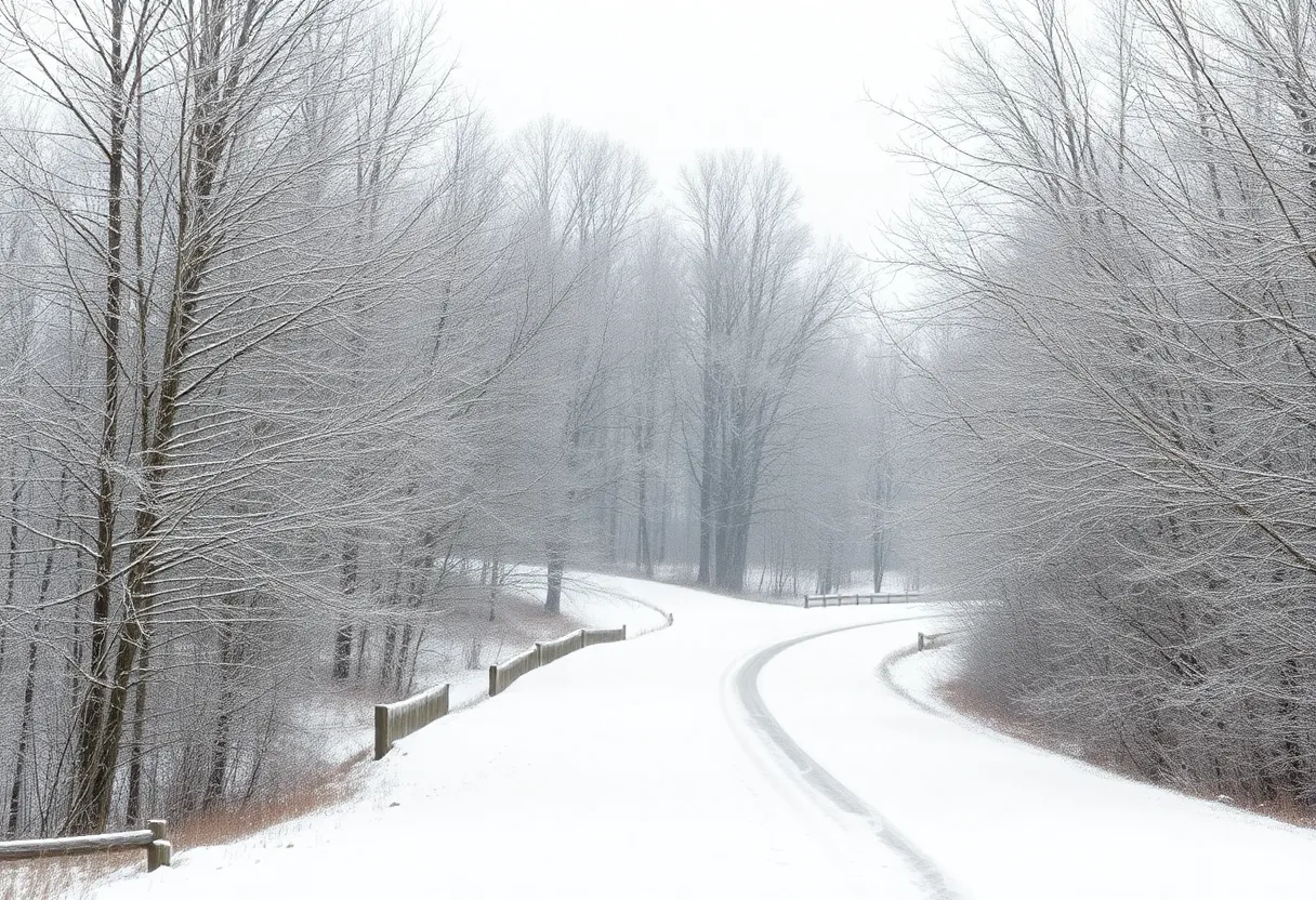 A snowy landscape in Central Kentucky during winter
