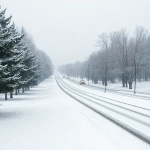 Snow-covered street in Lexington KY